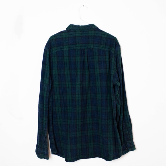 L.L. Bean Slightly Fitted Navy & Green Plaid Cotton Flannel Shirt - Picture 4 of 6